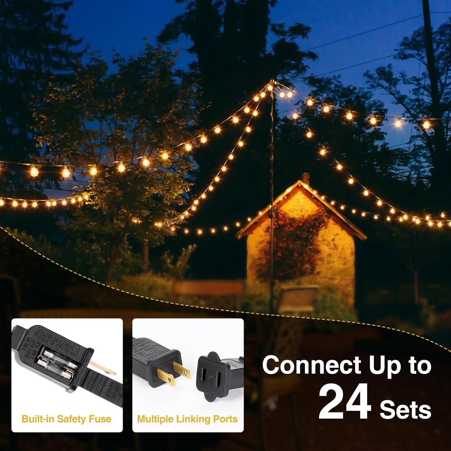 ZJOJO 35FT Outdoor String Lights, G40 Globe Outdoor Lights with 15 Shatterproof LED Bulbs 2700K, IP65 Waterproof Patio Light
