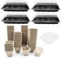 JOPY 4 Pack Seed Starter Tray Kit for Indoor Outdoor Garden Seeding Plastic Germination Trays with 120 Square Seed Peat Pots for Plant Growing