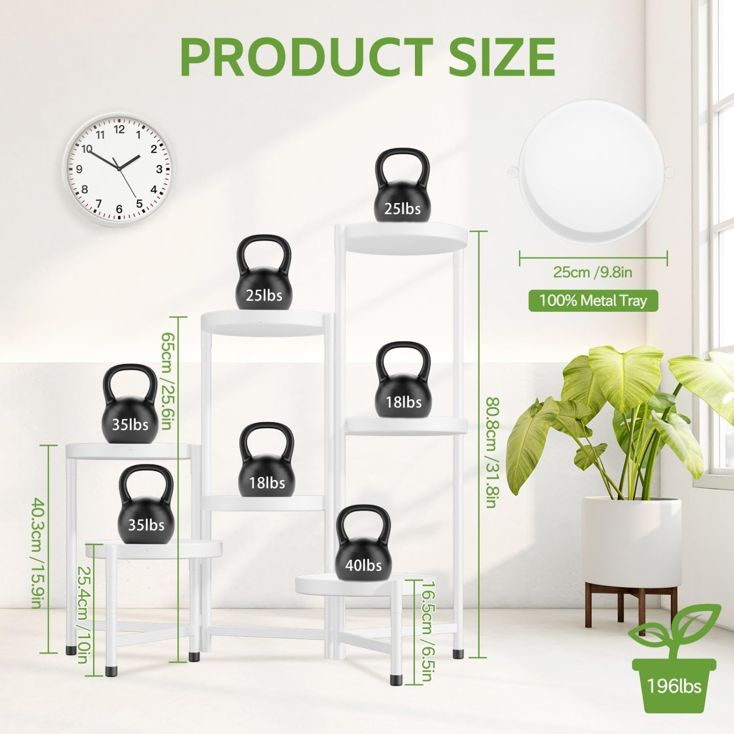 iDavosic.ly 7 Tier Large Plant Stand Indoor, 10 Inch Wide Tall Corner Metal Plant Stands Outdoor for Multiple Plants, Folding Tiered Flower Display Holder Rack Shelf, White