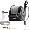 Giraffe Tools Grandfalls Wall Mount Pressure Washer Plus+, Max 2900PSI 2.2 GPM, Electric Power Washer with 100ft Pressure Hose for Car/Patios, Automatic Rewind, Dark Silver