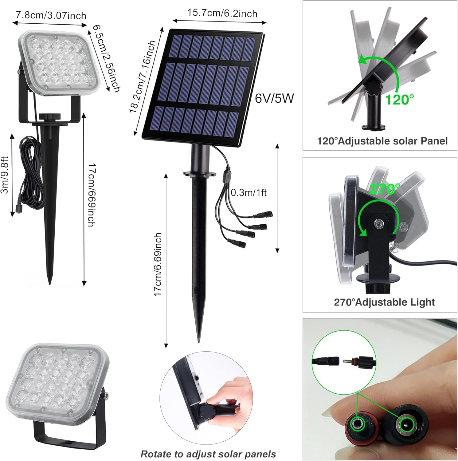 Solar Spot Lights Outdoor, 20 LED IP65 Waterproof Landscape Lighting, Dusk-to-Dawn 6000K Cold White Solar Outdoor Lights for Yard Garden Driveway Porch Walkway, 4-in-1