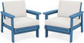 SERWALL HDPE Outdoor Couch Set of 2, Blue Frame and Khaki Cushion