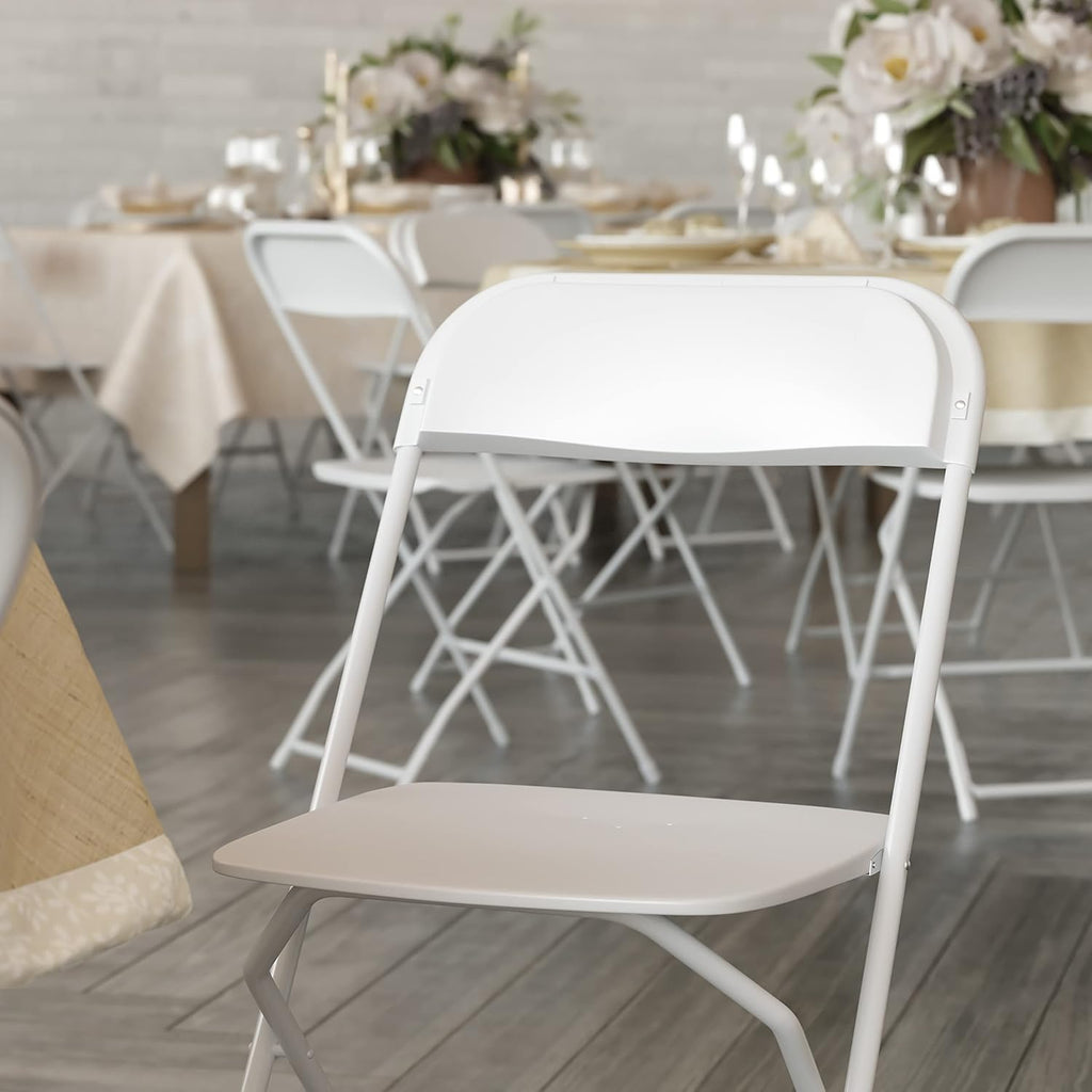 Flash Furniture Hercules Series Plastic Folding Chairs for Parties and Weddings, Stackable Commercial Event Seats with 650-lb. Static Weight Capacity, Set of 6, White