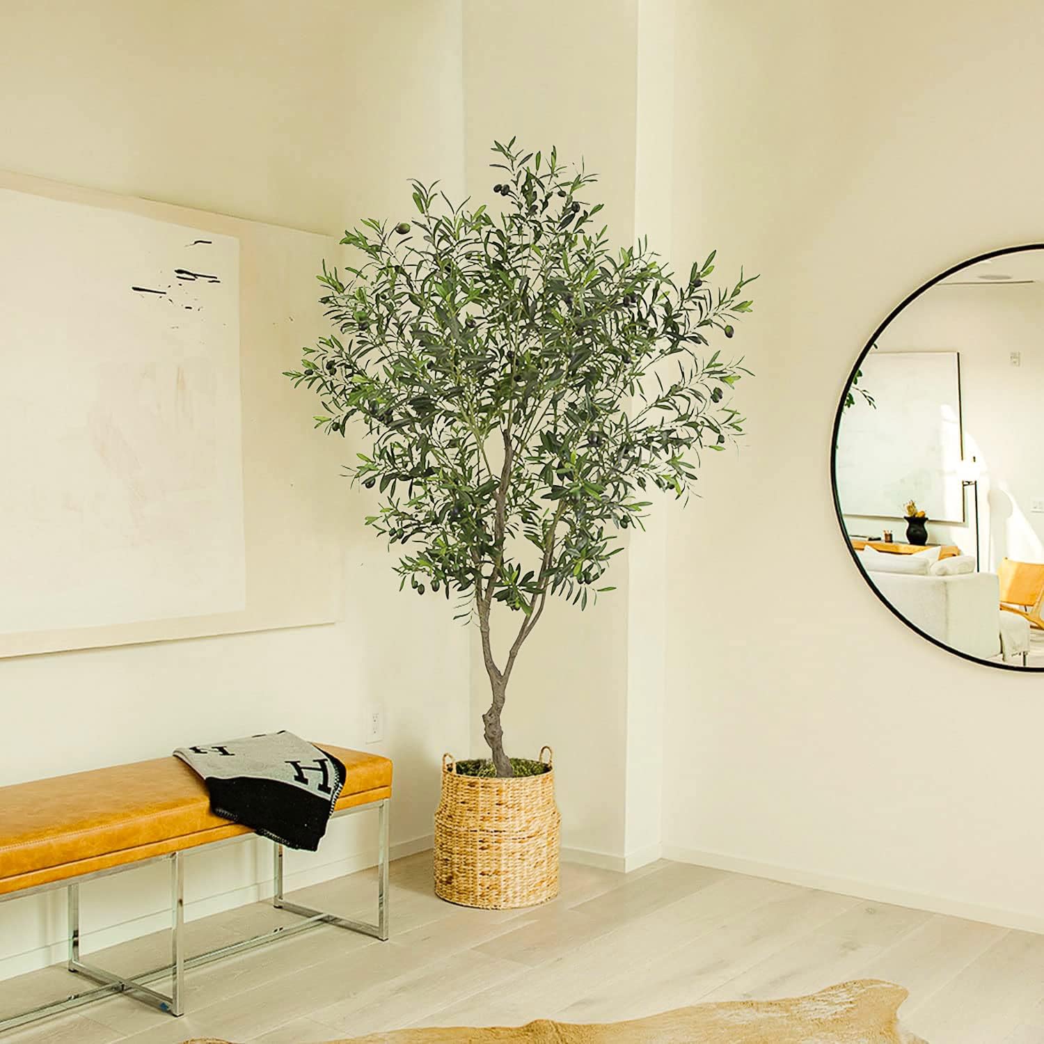 Artificial Tree Faux Olive Tree 7ft (82in,UV Protection 2289 Leaves) Tall Fake Olive Plant in Pot Fake Silk Tree Faux Plants Indoor