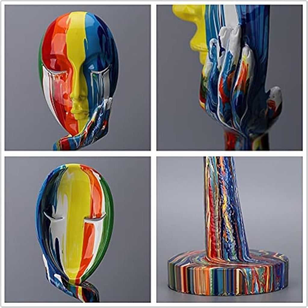 suruim Simple Creative Colorful Female Face Art Statue Thinker Sculpture Abstract Character Crafts Ornament Home Office Bedroom Living Room Study Decoration (Large 15.3x4.9x4.9in)