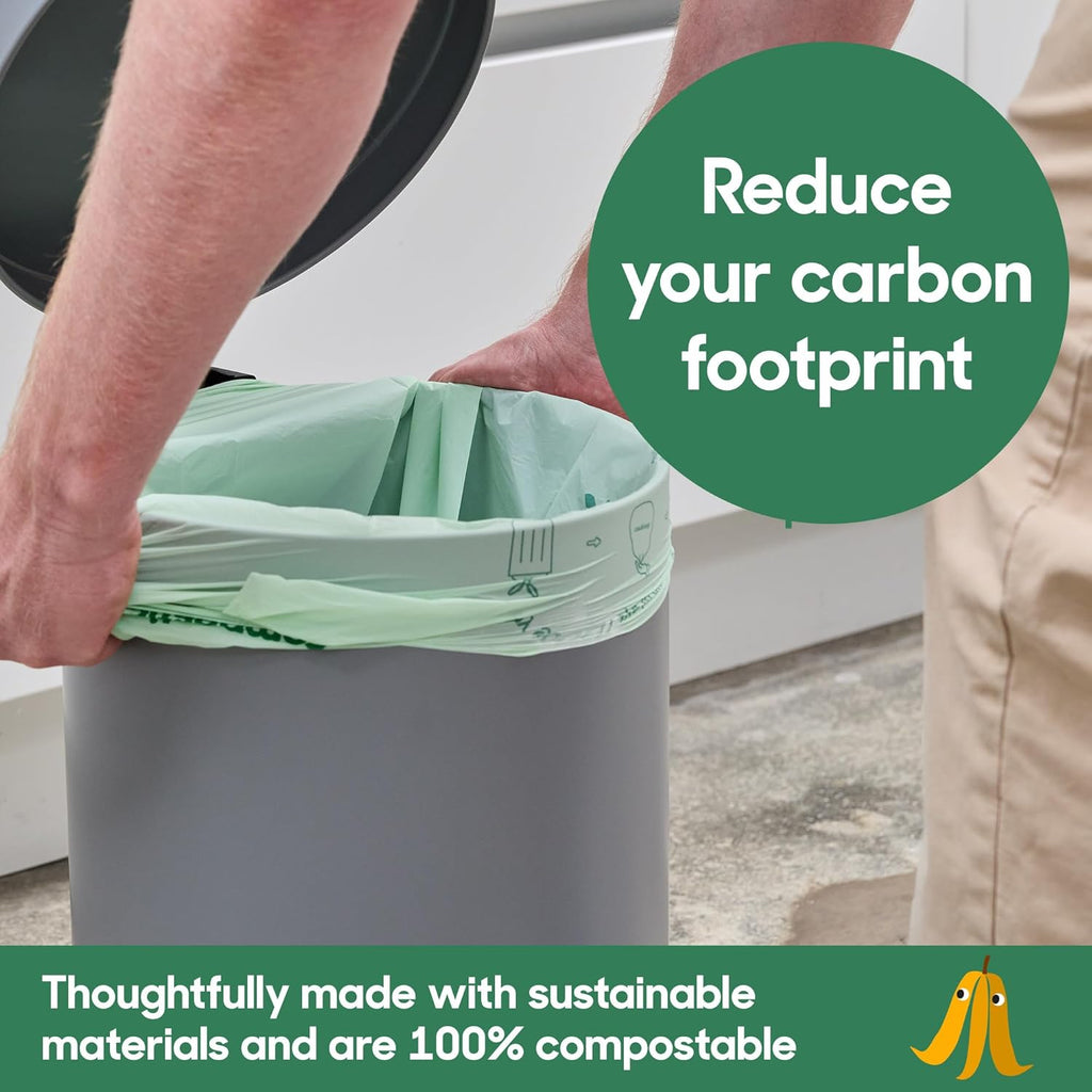 Home Compostable Trash Bags, 13 Gallon Tall Kitchen Rubbish Bags (23” x 29”), Extra Strong & Quickly Breaks Down, 100 Count