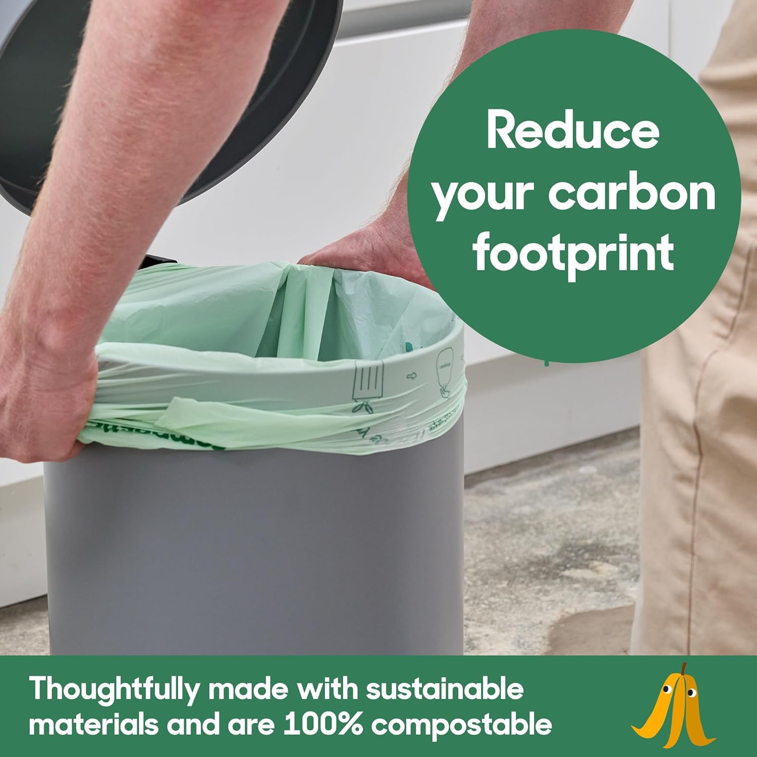 Home Compostable Trash Bags, 13 Gallon Tall Kitchen Rubbish Bags (23” x 29”), Extra Strong & Quickly Breaks Down, 100 Count