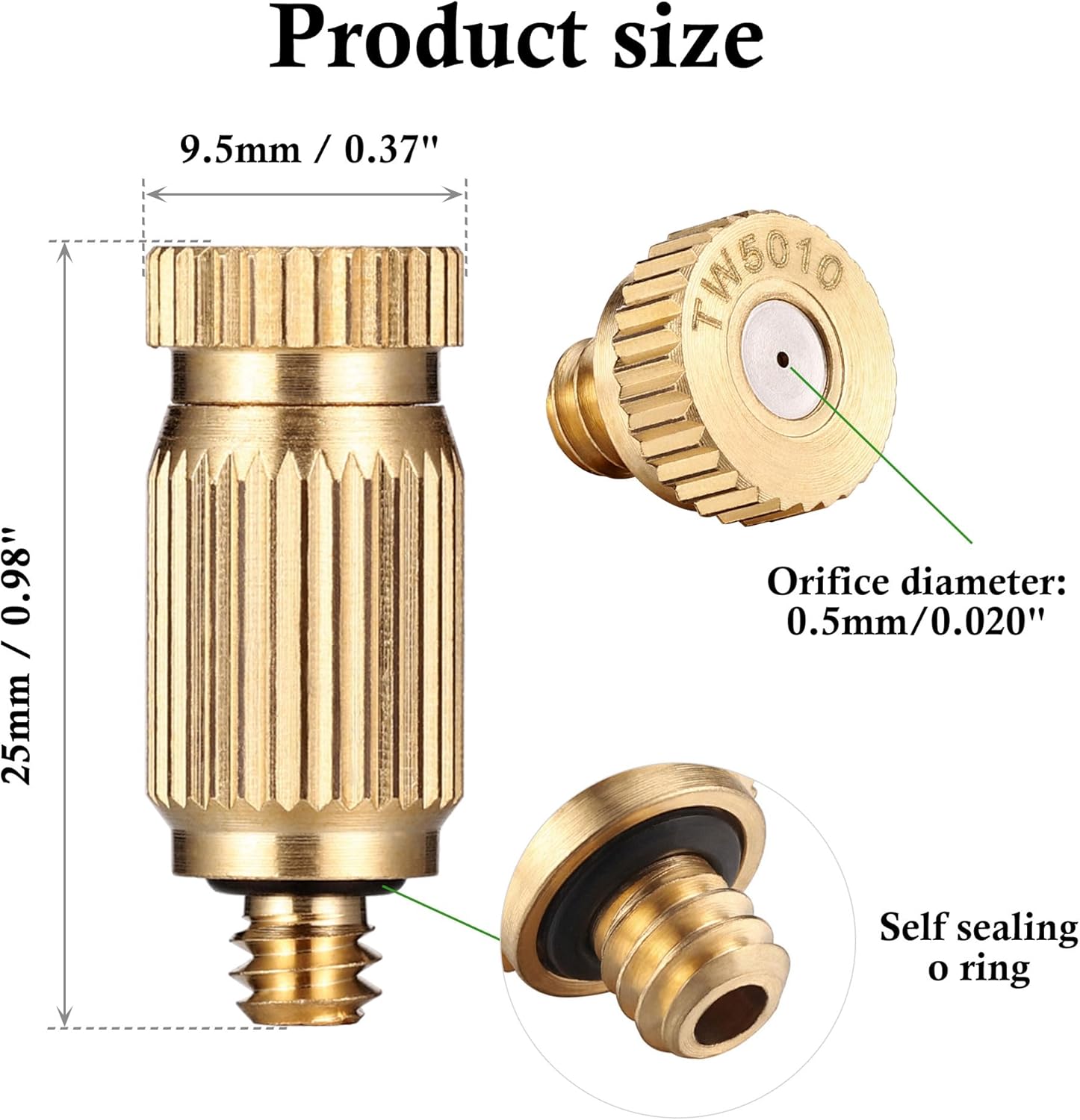 Mornajina 30 Packs Brass Misting Nozzles Mister Replacement Nozzles for Outdoor Cooling System, Misting System Heads Sprayer 0.020" (0.5 mm) 10-24 UNC, High Pressure