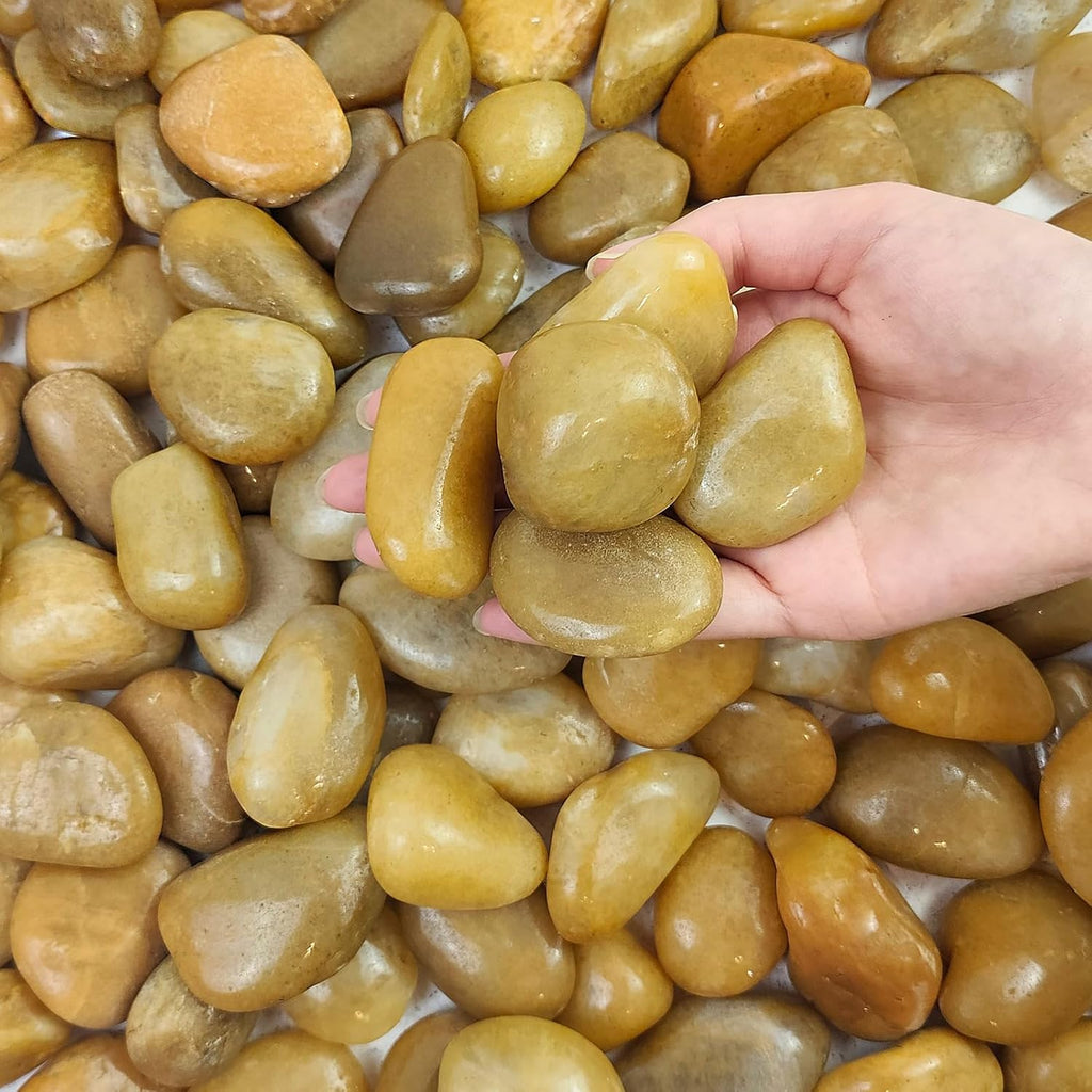 40 lbs Yellow River Rocks for Landscaping, 1-2 Inch Polished Pebbles for Indoor Plants, Decorative Rocks Stones for Fish Tank, Vases, Aquariums, Fountains, Pathways, Backyard and Garden