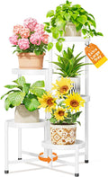 LASZOLA 5 Tiered Folding Plant Stand Indoor for Multiple Large Planter, Tall Heavy Duty Adjustable Rack with Rust Proof 10 Inch Wide Tray, Sturdy Vertical Tree Organizer for Narrow Inside Floor, White