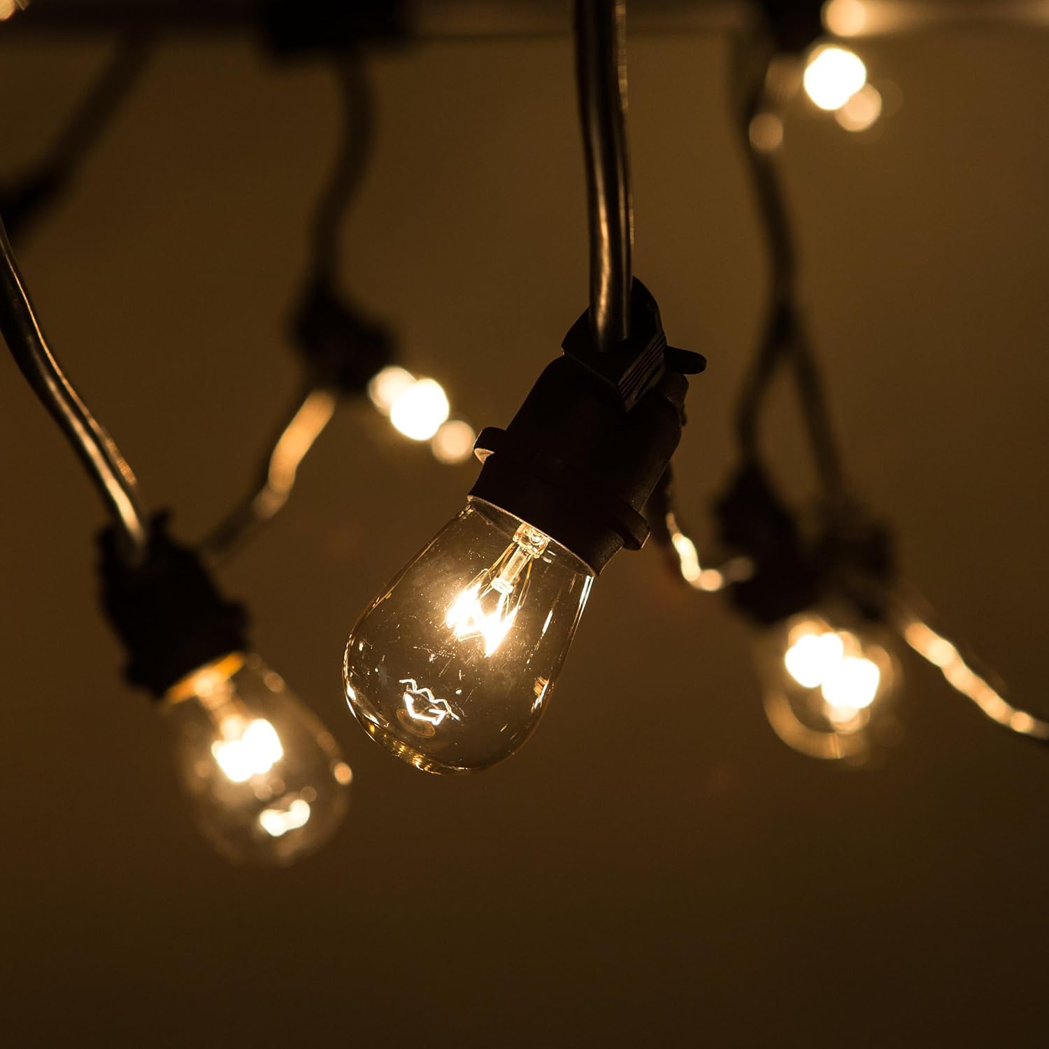 Hometown Evolution, Inc. 100 Foot Commercial Grade Outdoor String Lights (100 Foot 50 Socket, S14 11 Watt Clear Light Bulbs)