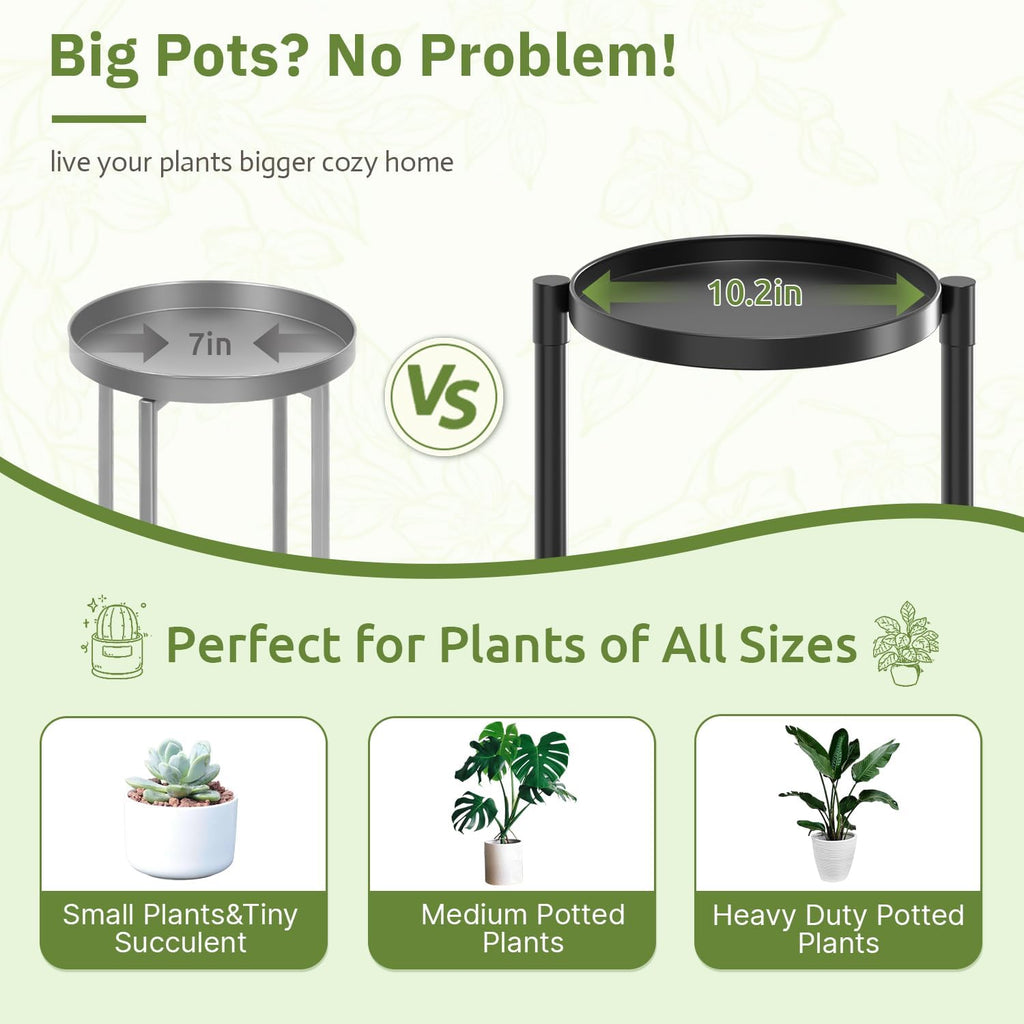 3 Tier Plant Stand Indoor Outdoor, 10in Wide Metal Tiered Tall Flower Pot Holder Multiple Shelf, Large Heavy Duty Round Rack for Patio Garden Living Room Balcony Corner Bathroom Orchid,Modern Black