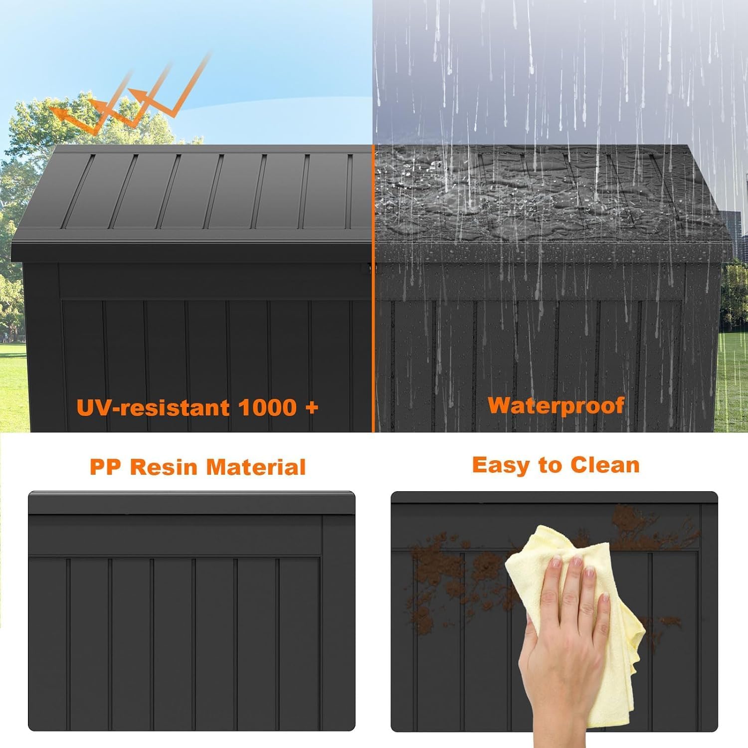 230 Gallon Resin Deck Box, Lockable Patio Outdoor Storage Box for Furniture, Garden Tools and Tools Storage, Waterproof Outside Storage Boxes - Black