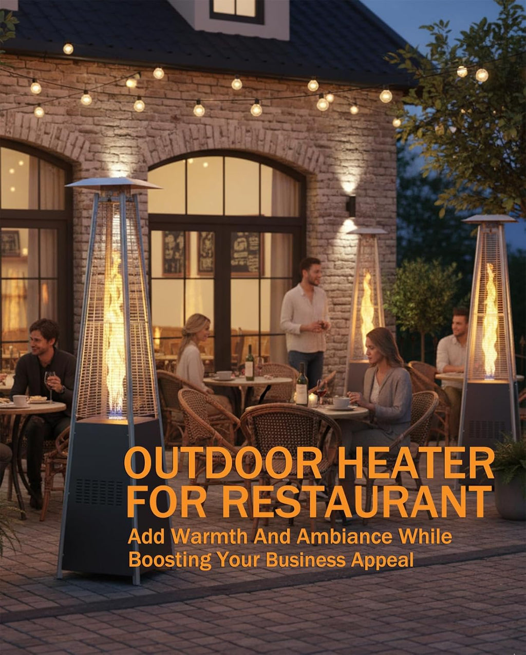 Patio Heater With Glass Tube, 48000 BTU Propane Patio Heaters For Outdoor Use With Cover & Wheels, Commercial Outdoor Heater For Patio Backyard, Multiple Protection System (Gray) (2 heater)