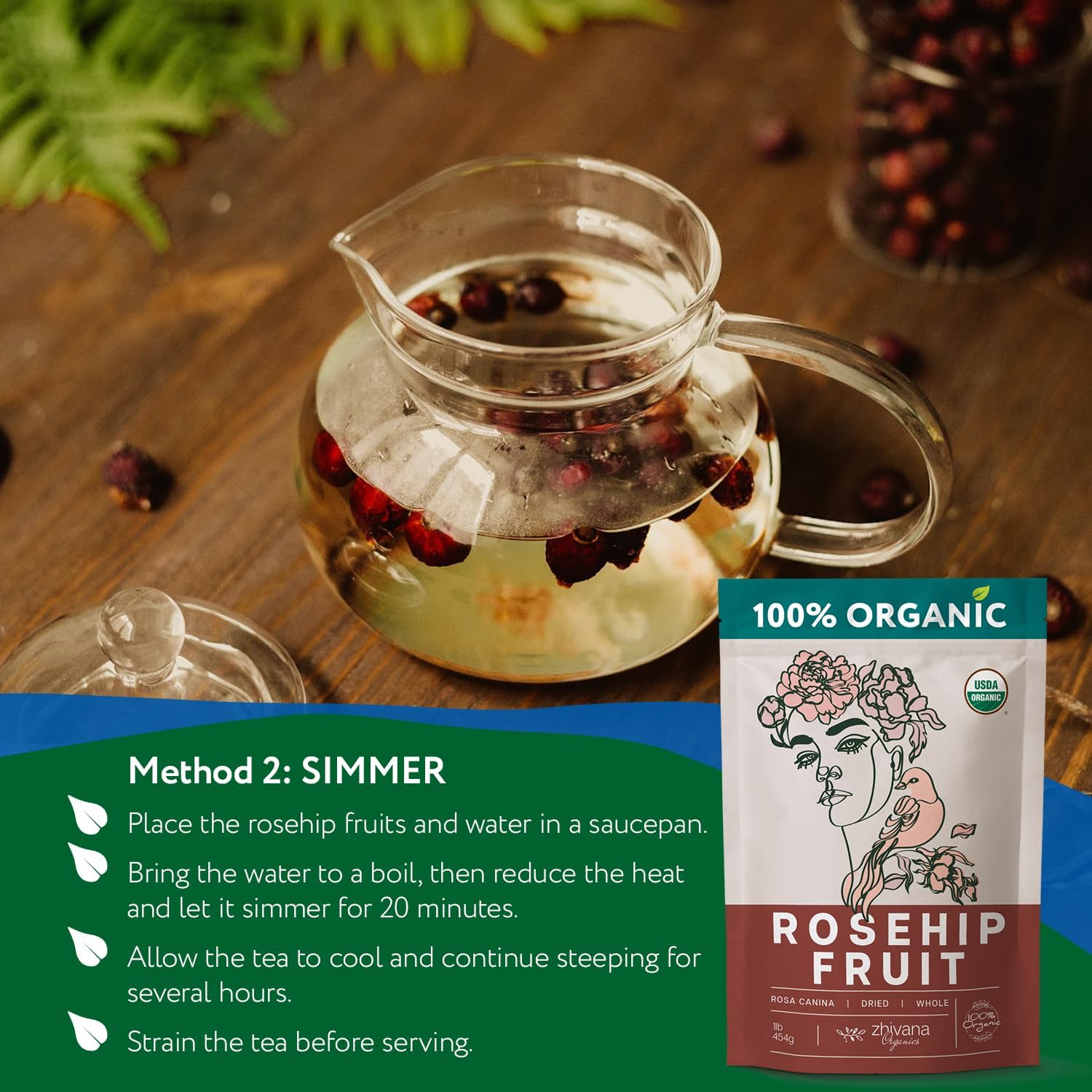 Rosehip Tea Organic (10 LB) – Dried Rose Hip Fruit Whole – Source of Vitamin C from Food