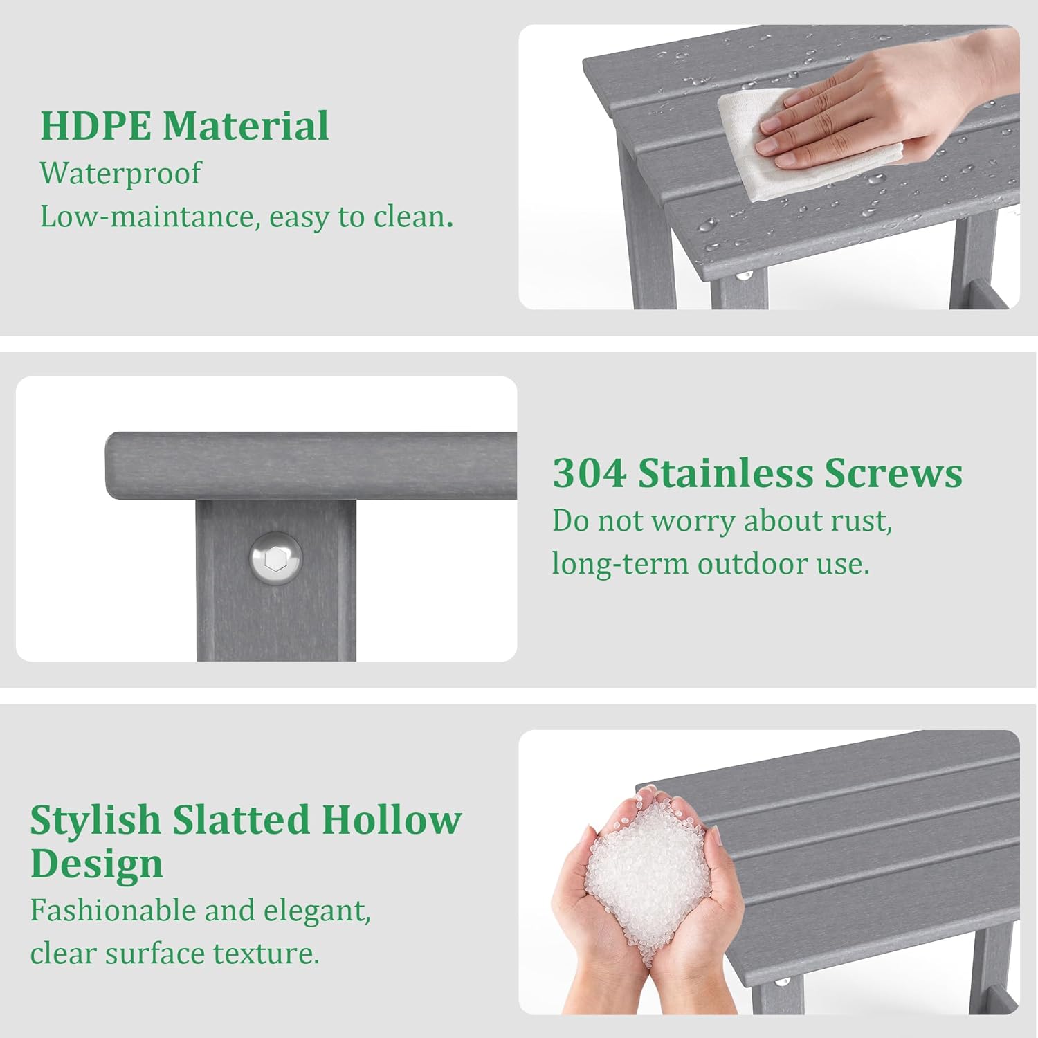 Outdoor Side Table, HDPE Small Adirondack Side Tables, Outside End Table for Patio, Porch, Deck, Pool, Weather Resistant/Easy Maintenance (1PC, Gray)