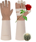 HANDLANDY Long Gardening Gloves for Men & Women, Thorn Proof Rose Pruning Gloves Leather Gauntlets Garden Glove Yard Work Glove (Medium, Brown)