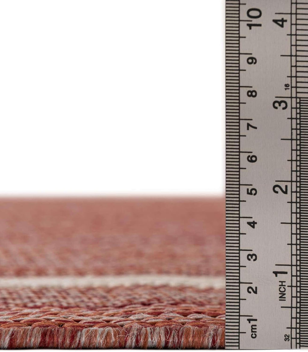 Unique Loom Outdoor Border Collection Area Rug - Soft Border (10' x 13' 1" Rectangle Rust Red/Ivory)