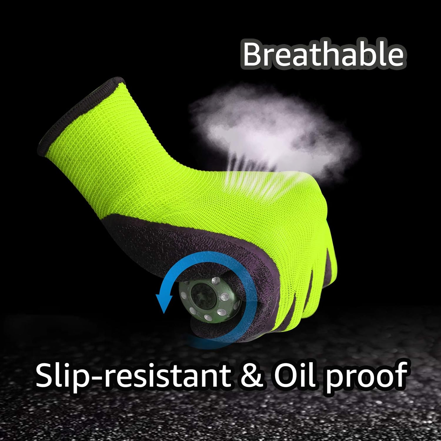 Evridwear Crinkle Latex Rubber Hand Coated Safety Work Gloves for Men Women General Multi Use Construction Warehouse Gardening Assembly Landscaping (XL-Size) Lime 120 Pairs Pack