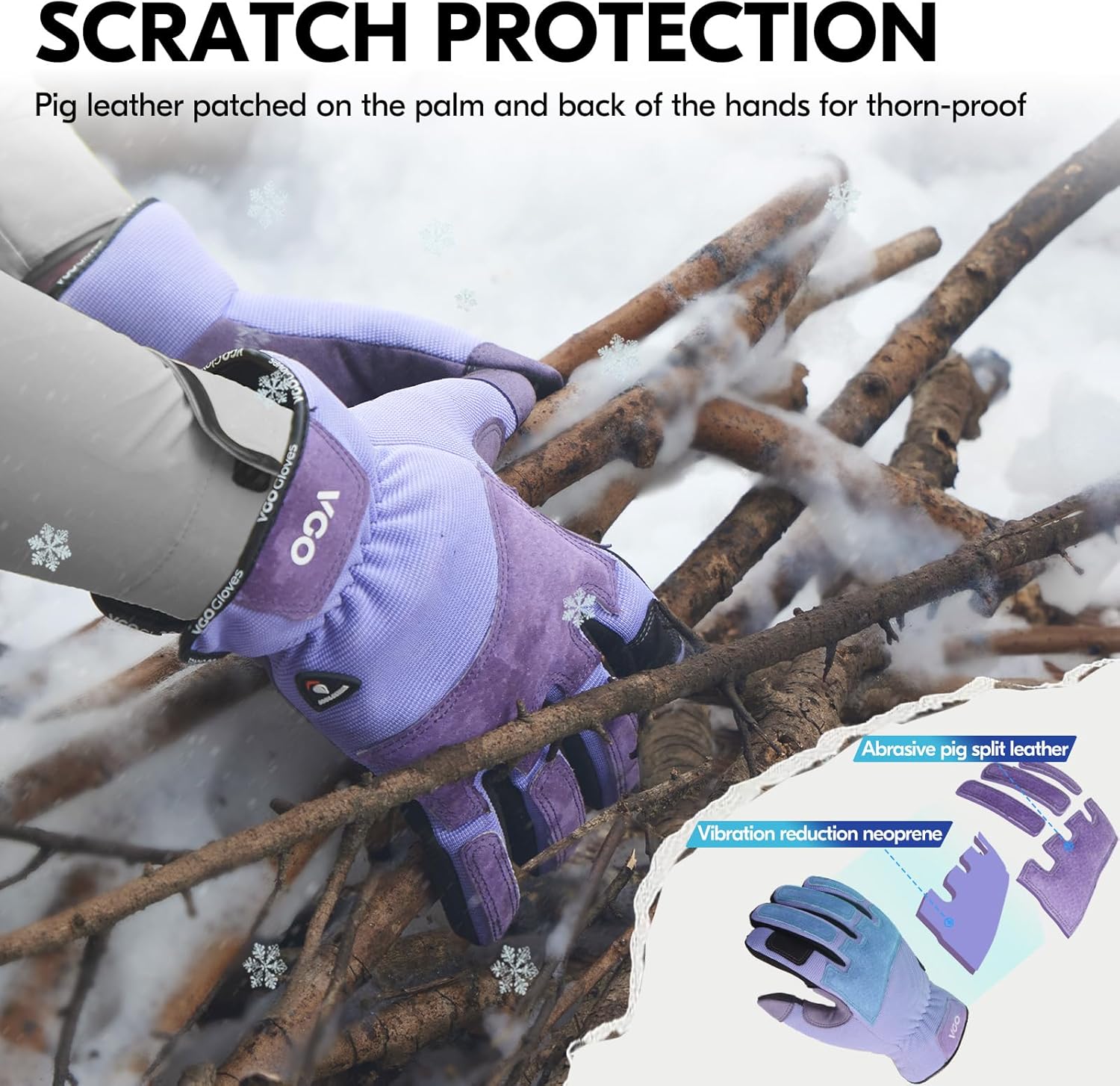 Vgo... Winter Gardening Gloves Women,Safety Work Gloves, Puncture-proof,Thornproof,Touchscreen(1 Pair,L,Purple,SL7471FLWP)
