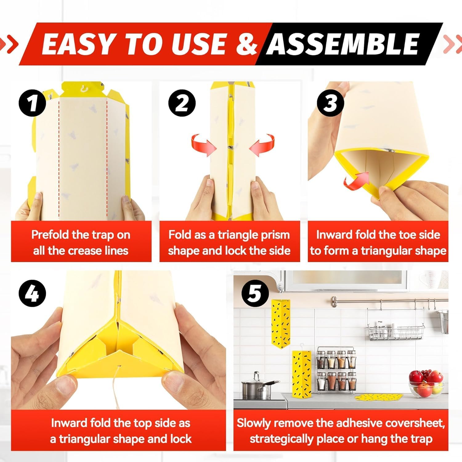 LULUCATCH Fly Glue Trap, 6 Pack Adhesive Fly Traps, Gnat Traps Sticky Bug Catcher, Non-Toxic Odorless Yellow Sticky Trap Indoor for Flies, Moths, Mosquitoes, Flea, for Garage, Barn, Greenhouse & Room