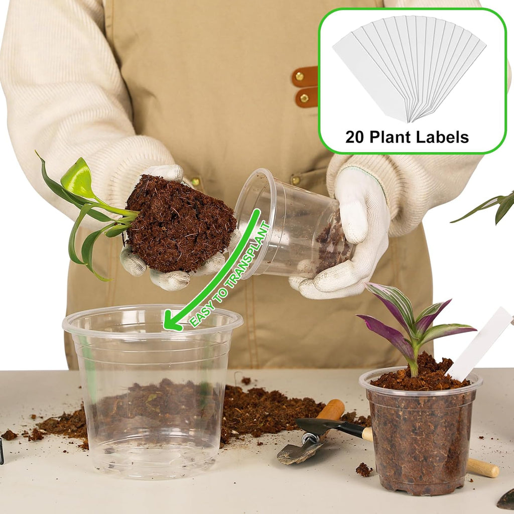 36 Pack5/6/7Inch Clear Nursery Pots with Drainage Hole,Variety Sizes Seed Starting Pots Transparent Plastic Plant Pots for Plants Transparency with 20 Plant Labels