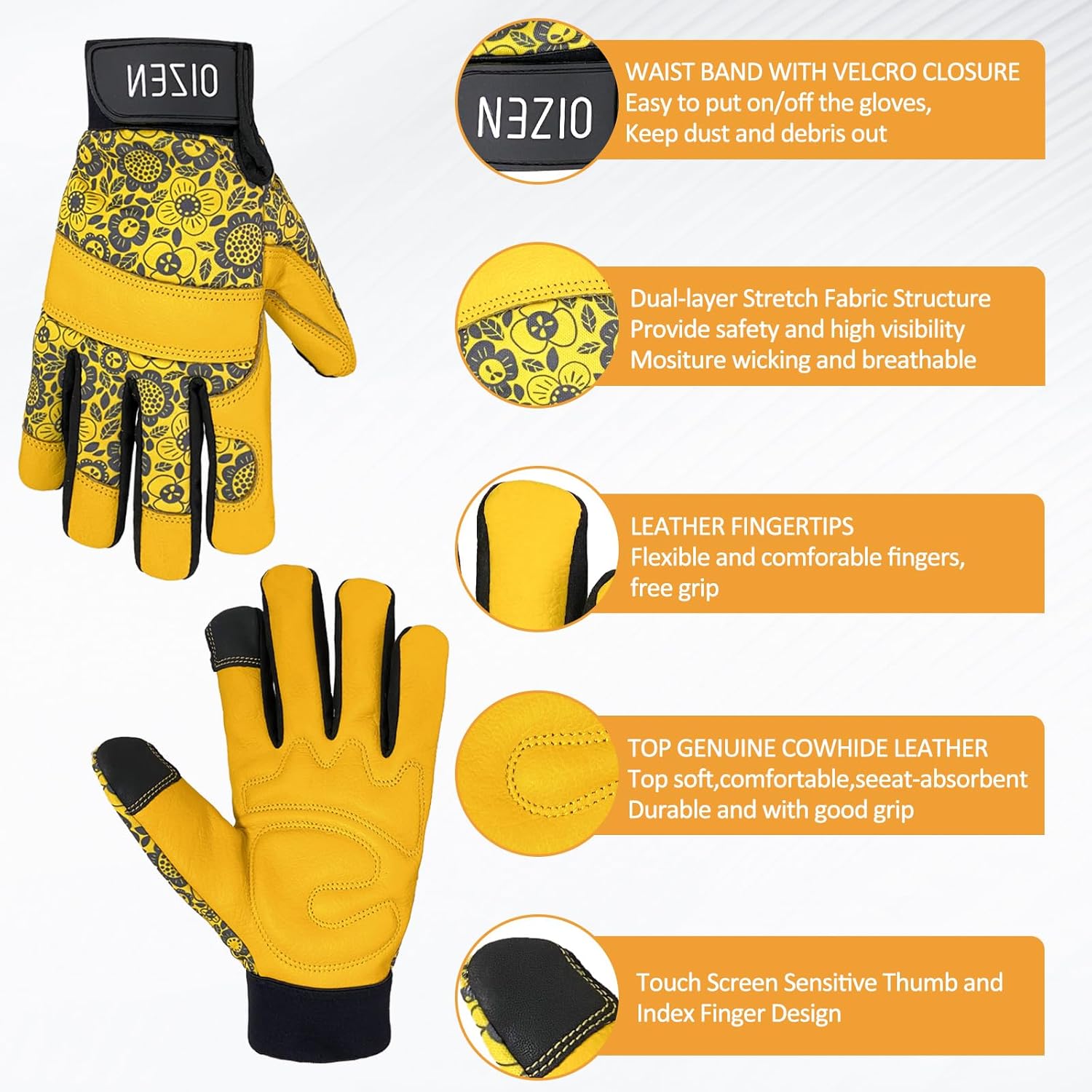 Cowhide Leather Thorn Proof & Puncture Resistant Gardening Gloves for Women and Men, Touchscreen Compatible Working Gloves for Weeding, Digging, Planting, Gardening Gifts for Women (Size Medium)