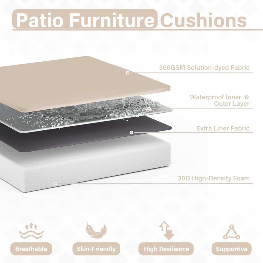 Patio Chair Cushions 17 X 16 X 3 Inch Waterproof Outdoor Seat Cushions for Patio Furniture, Outdoor Sofa Couch Pads with Ties & Handle, Set of 2, Sand