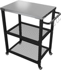 NUUK Three-Shelf Rolling Outdoor Dining Cart Table, 16" x 24" Stainless Steel Commercial Multifunctional Kitchen Food Prep Worktable on Wheels