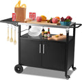Spurgehom Outdoor Grill Cart, Pizza Oven Stand Table with Stainless Steel Top Movable Kitchen Cooking Prep Table BBQ Cart Kitchen Prep