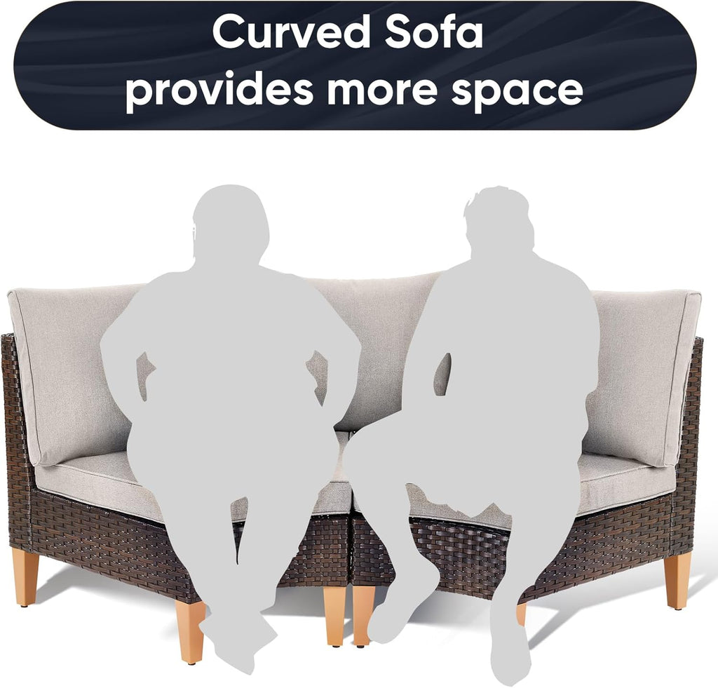 HUMMUH Outdoor Modular Sectional Couch All Weather PE Wicker Patio Sofa Half-Moon Loveseat for Garden Porch Backyard