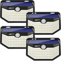 HMCITY Solar Lights Outdoor 120 LED with Reflector and 3 Lighting Modes,Motion Sensor Wall Lights, IP65 Waterproof Solar Powered Wall Lights for Garden Deck Lights (Back Button 4Packs, Daylight White)
