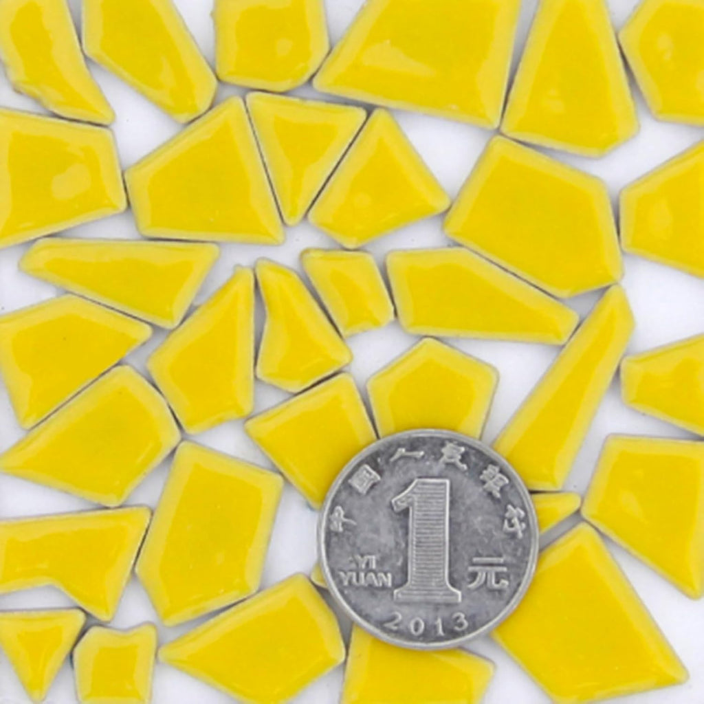 200g Mixed Color Mosaic Tiles Ceramic Mosaic Glass Pieces for Home Decoration or DIY Crafts, Triangles Trapezoids Polygons, Irregular Size (Yellow)