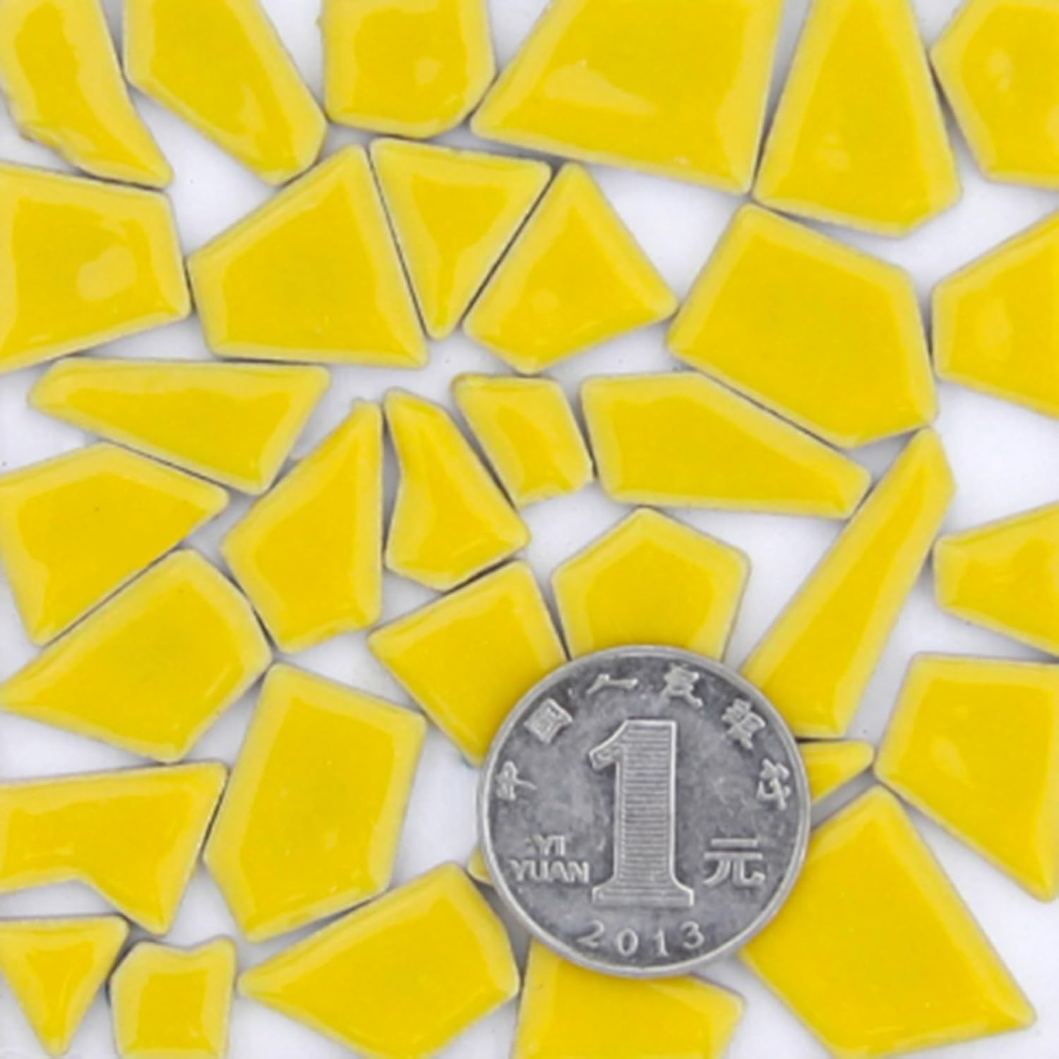 200g Mixed Color Mosaic Tiles Ceramic Mosaic Glass Pieces for Home Decoration or DIY Crafts, Triangles Trapezoids Polygons, Irregular Size (Yellow)