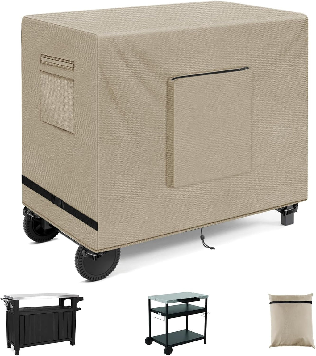 SIRUITON Outdoor Bar Cart Cover for 48 Inch BBQ Food Prep Table, Heavy Duty 600D Oxford Fabric Outdoor Dining Cart/BBQ/Worktable Metal Movable Table Waterproof Cover
