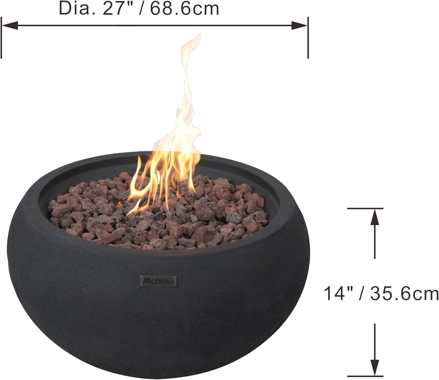 AMS Fireplace | Modeno York Package | Black Natural Gas Fire Pit Table for Outside Patio Bundle with SS Burner Lid | Free Ice Bucket