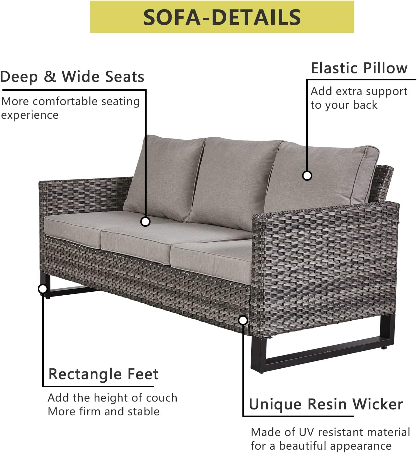 HUMMUH 5 Piece Patio Furniture Set All Weather Wicker Outdoor Sectional Sofa,High Back Patio Chairs and Ottomans for Porch,Garden,Backyard