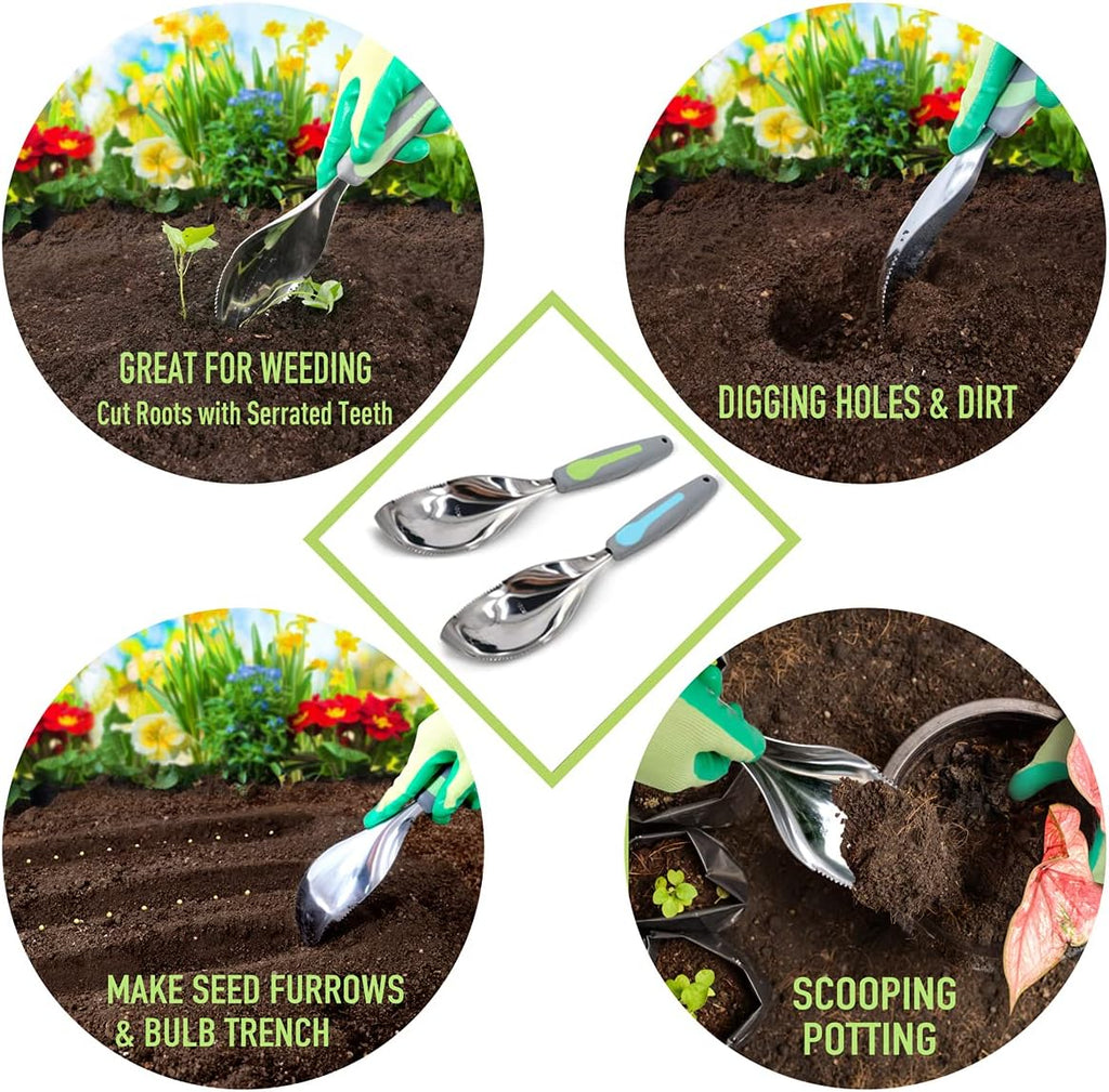 Jardineer 2Pack Garden Trowel, Stainless Steel Hand Shovel with Ergonomic Handle, Multi-Use Soil Scoops for Digging, Planting, Transplanting, Cultivating(Blue)