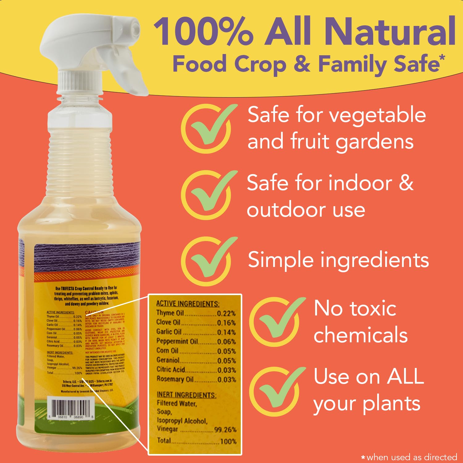 Trifecta Crop Control Insecticidal Soap for Plants | All Natural Fungicide for Plants | Spider Mite Killer Indoor Plants, Food Safe Pesticide, Herbicide, Spider Mites Spray for Plants (32oz - 2 Pack)
