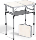 Folding Camping Table, Aluminum 24" x 16" Adjustable Height Small Folding Table with Carrying Handle, Lightweight, Portable Camping Table Waterproof for Outdoor Indoor Picnic Beach BBQ, Silver