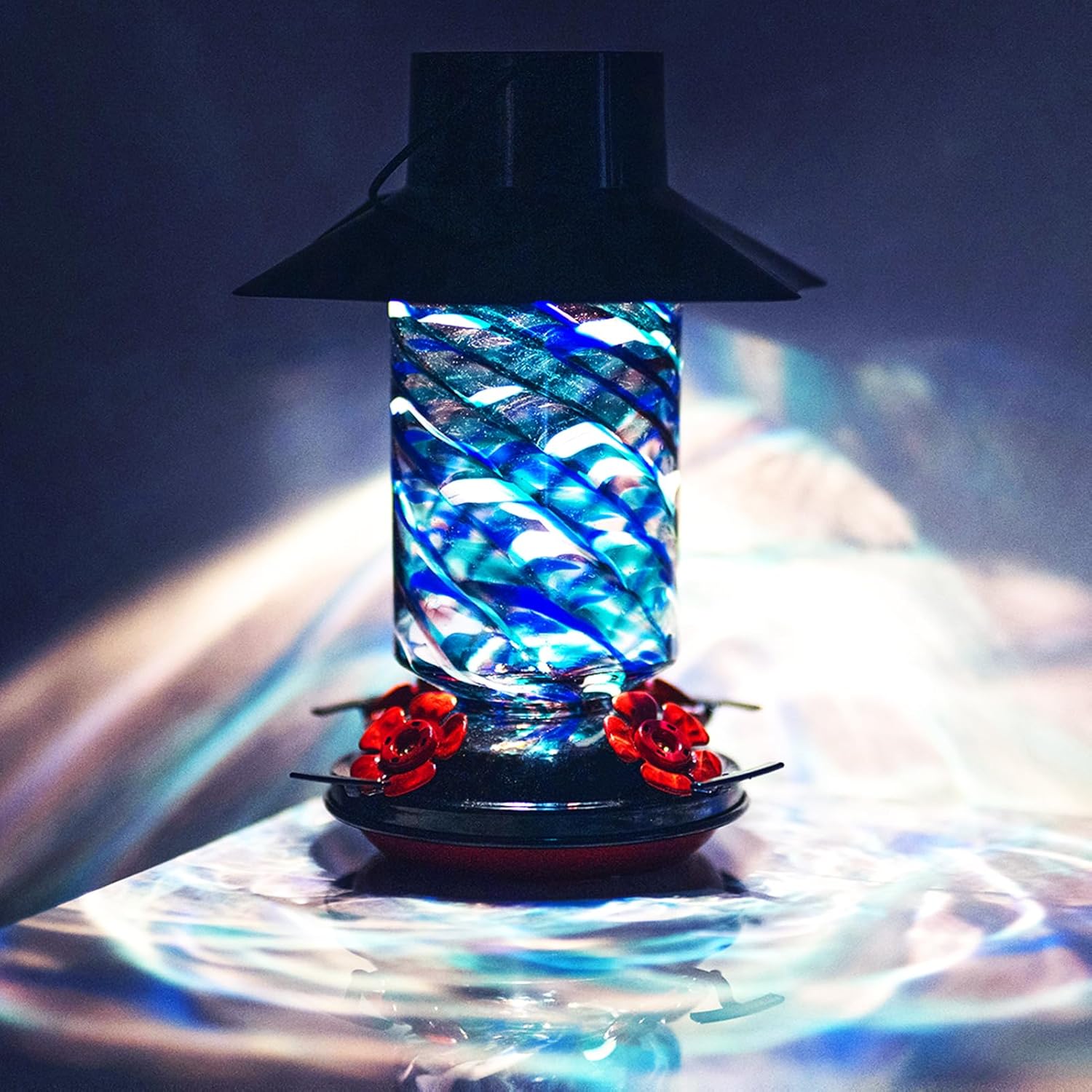 Muse Garden Gifts for Women Solar Hummingbird Feeders for Outdoors Hanging Ant and Bee Proof, Hand Blown Glass Lantern Garden Decor, Moms Birthday Unique, 28oz, Blue Mermaid