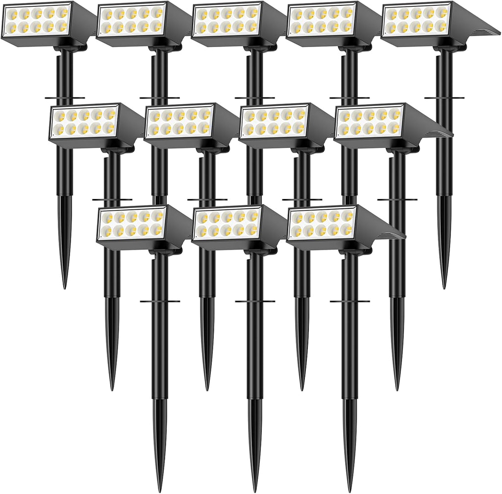 Solar Lights Outdoor Waterproof IP65, [12 Pack/4 Modes] Spot Solar Light for Outside, Dusk to Dawn LED Solar Powered Yard Garden Landscape Lighting Spotlights for Path Patio Walkway, Warm White