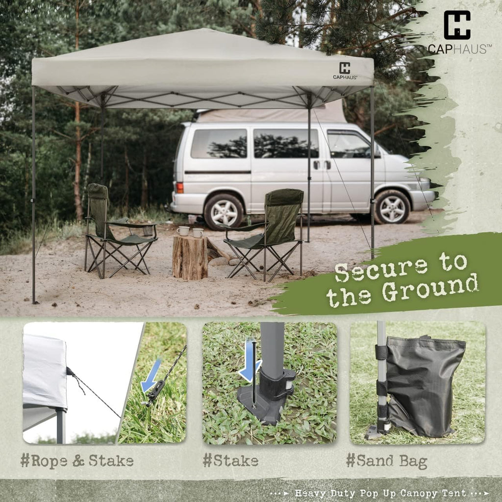 CAPHAUS Patented One-Push Pop Up Outdoor Canopy Tent, Heavy-Duty Commercial Grade w/Central Lock, Portable and Instant Folding Shelter with Wheeled Carry Bag and Weight Bag, 10ft x 10ft, Blue