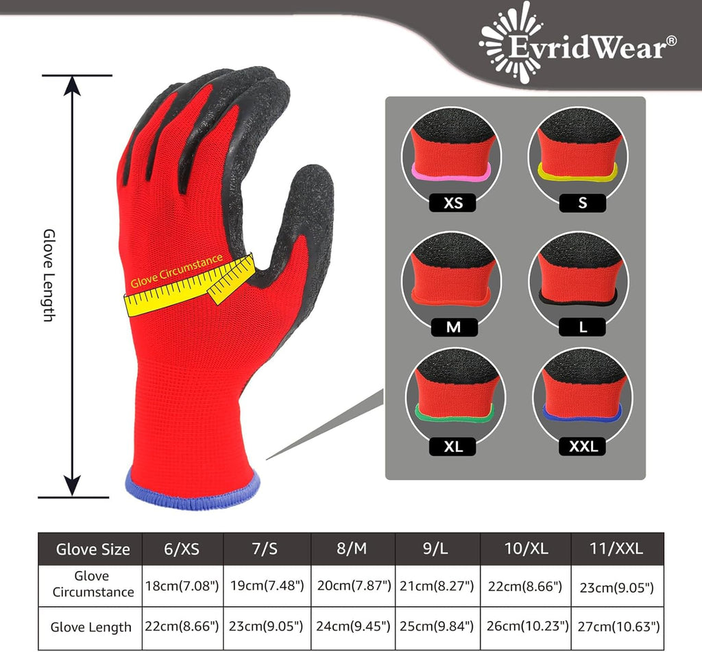 Evridwear Crinkle Latex Rubber Hand Coated Safety Work Gloves for Men Women General Multi Use Construction Warehouse Gardening Assembly Landscaping (M-Size) Red 120 Pairs Pack