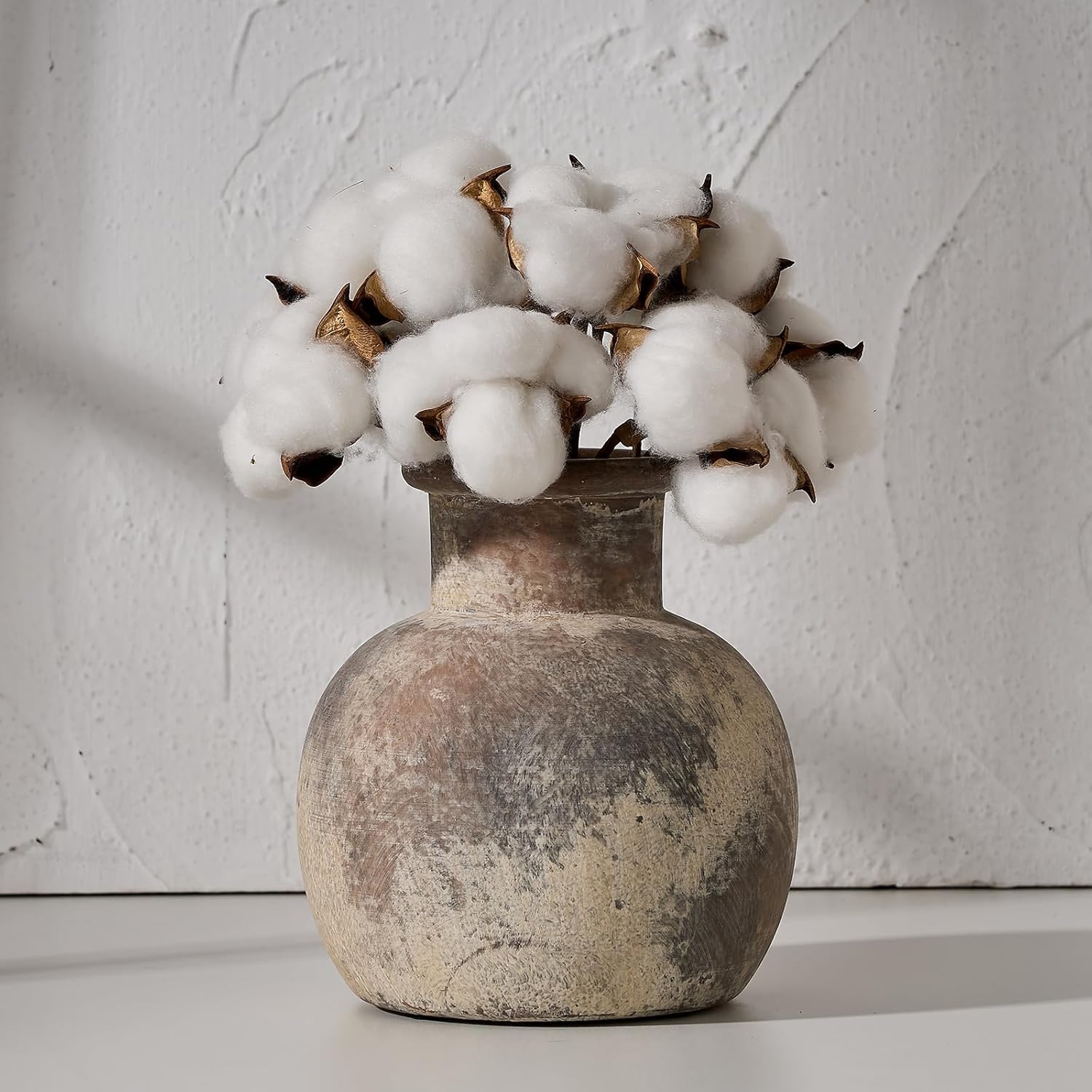 SIDUCAL Ceramic Rustic Farmhouse Vase | 6 Inch Pottery Decorative Flower for Home Decor | Boho Vase | Terracotta for Table, Living Room, Bathroom Decoration, Shelf Decor, Mantel