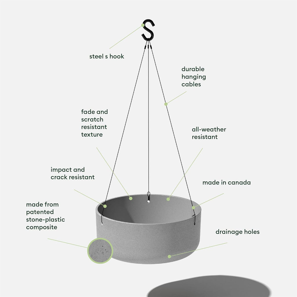 Veradek Mason Series Hanging Kona Planter - Round Planter for Outdoor Balcony/Patio | Made from Plastic-Stone Composite with Hanging Attachment | Modern Décor for, Flowers, Succulents, Small Plants