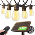addlon 33FT (27+6) Solar String Lights for Outside Outdoor Waterproof with USB Port & Remote Control Solar Patio Lights Last for 20+Hrs Dimmable Solar Power LED Bulbs Hanging for Porch Garden Bistro