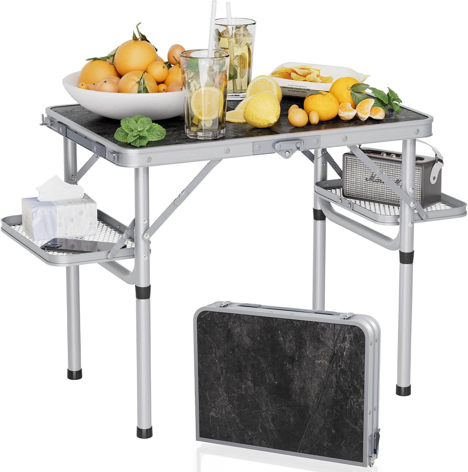Titanker Folding Camping Table Small 2ft, Small Camp Table Portable with 50% Extra Space, Folding Picnic Beach Table Portable, Car Camping Essentials, Aluminum Light Solid, Silver