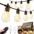addlon 54FT(48+6) Solar String Lights Outdoor Waterproof with USB Charging & Remote Control - Dimmable Solar Power Patio Lights with LED Bulbs for Porch, Garden, Yard, Market, Bistro - Last for 20+Hrs