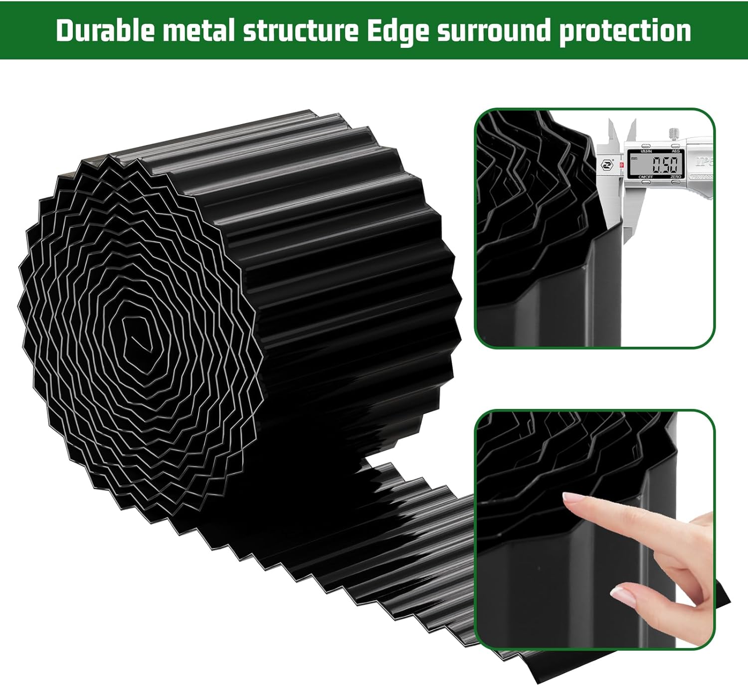 SnugNiture Corrugated Metal Garden Edging,8" x 20' Sturdy Lawn Edging Border,Landscape Edging Border for Lawn, Flower Bed,Garden and Yard(Black)